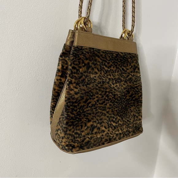 Y2K 90's Furry Leopard Print Bag - Picture 2 of 11